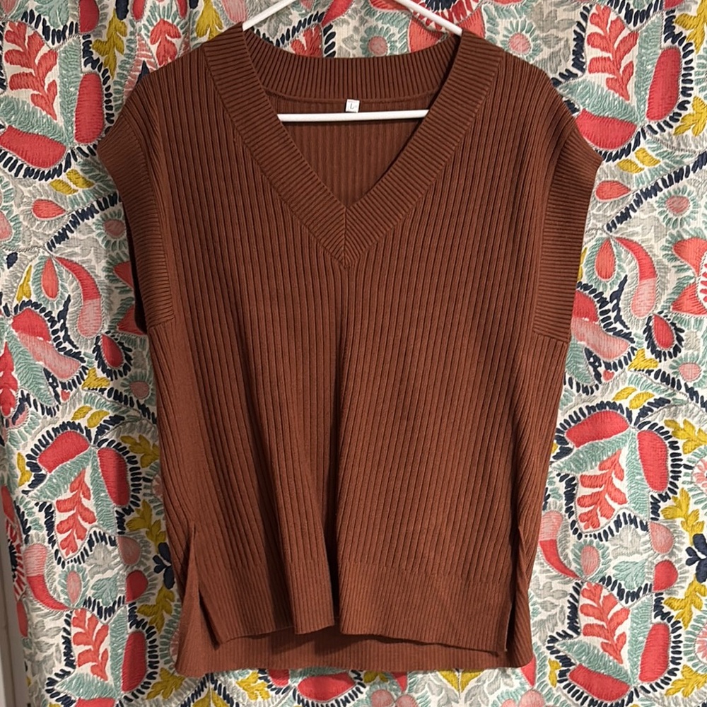 Brown Ribbed Sleeveless Muscle tee/sweater tank